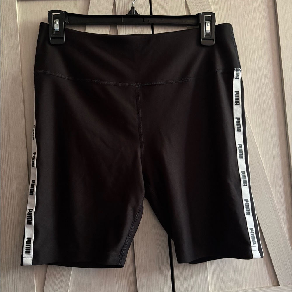 Puma Black Bike Shorts with Logo Stripes
